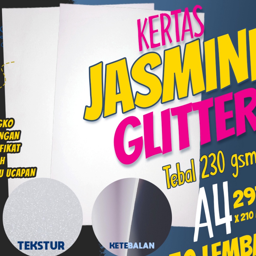 

KF7 Kes Glitter TEBAL 23 gsm Jasmine Putih A4 isi 5 lembar Jasmin Paper Flower 23 gram Bahan Sertifikat Undangan Ijazah Kartu Blangko 23 gram