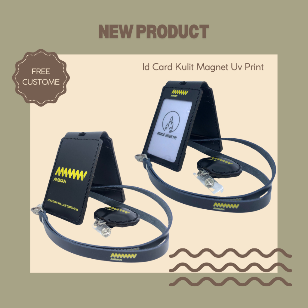

Nametag Magnet Id Card Holder Uv Print Berwarna Custom Kulit Asli Premium
