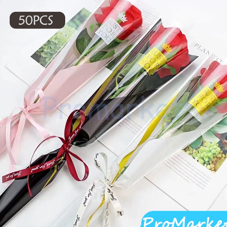 

Diskon Update 5pcs Plastik Untuk Bunga Mawar 1 tangkai Wrapping Plastik untuk Mini Buket Rose