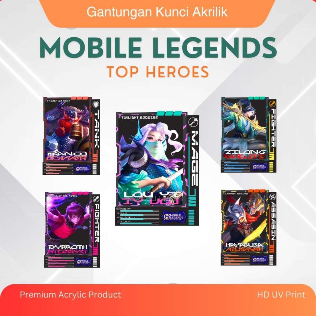 GANTUNGAN KUNCI MLBB TOP HEROES CARD | GANCI MOBILE LEGENDS | KEYCHAIN ACRYLIC KARTU HERO MLBB