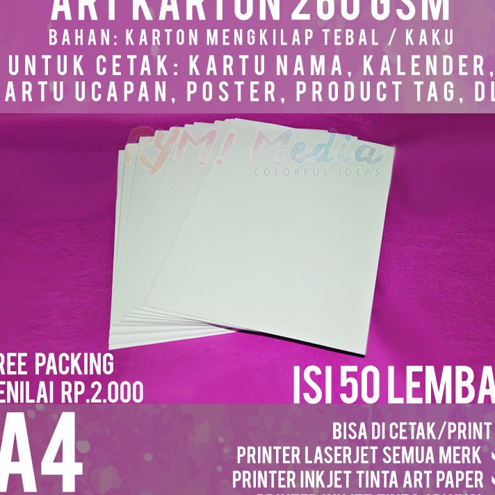 

KP8 Art Karton 26 gsm A4 isi 5 lbr Kes Art Carton Paper Glossy 26 gram