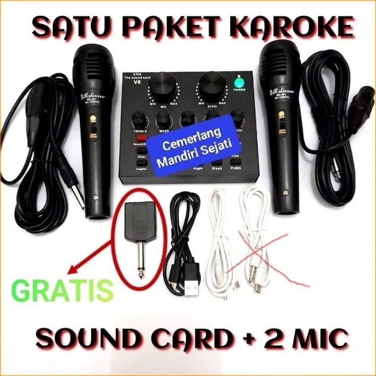 Garansi Harga ALAT KAROKE SATU PAKET CMS Mixer mini mic  Soundcard Broadcast  Microphone for HP PC M