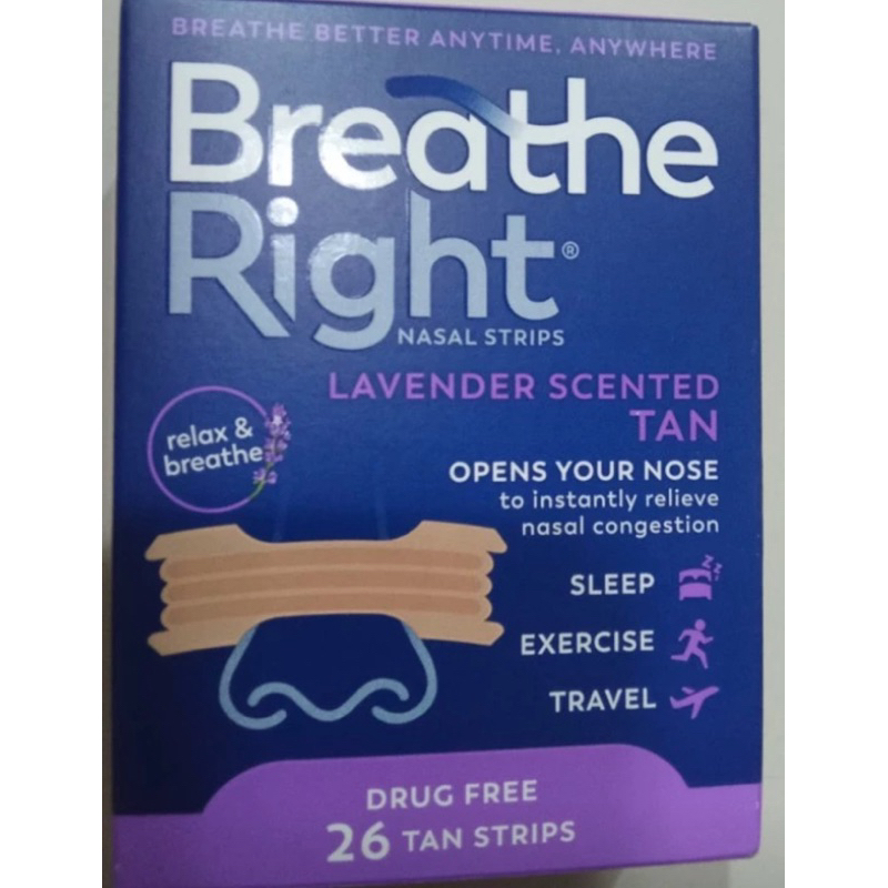 breathe right lavender nasal strip 26 tan strips