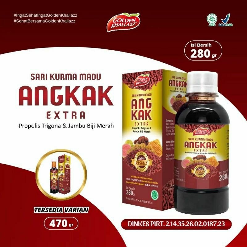 

Sari kurma angkak extra propolis trigona dan jambu biji merah golden khallaz obat tipes dan demam berdarah 280g