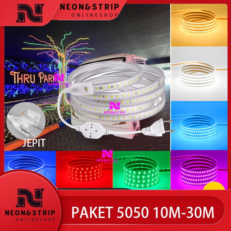 5050 PAKET Lampu Led Strip Selang 5050 10m 20m 30 meter colokan langsung pakai 5050 Lampu led strip