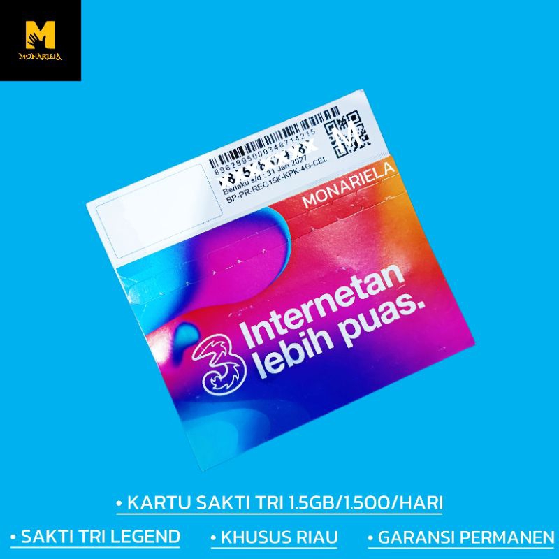 MONARIELA - (NOMOR CANTIK) KARTU SAKTI TRI LEGEND | KARTU SAKTI TRI 1.5GB 1500 PERHARI (PERMANEN)