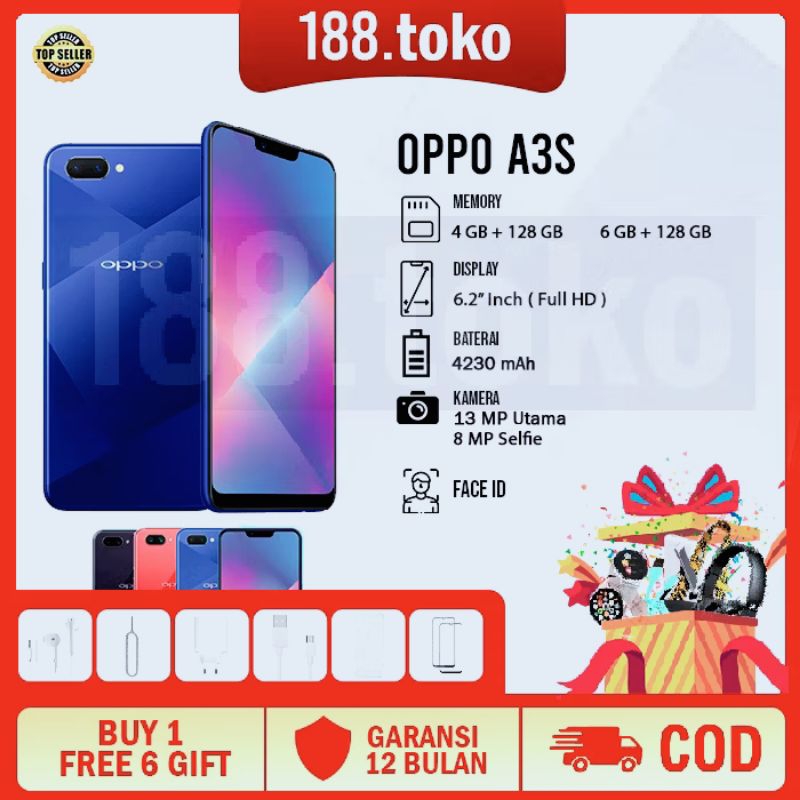 OPPO A3S ram 6/128GB 4G LTE Smartphone GARANSI 1 TAHUN 99% Baru