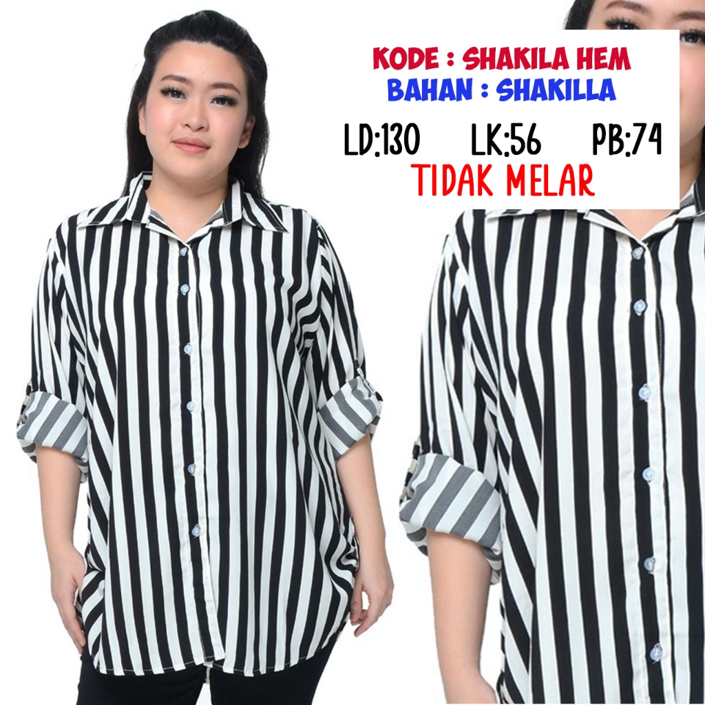 SHAKILLA HEM BAJU ATASAN KEMEJA HEM WANITA BIGSIZE JUMBO MURAH