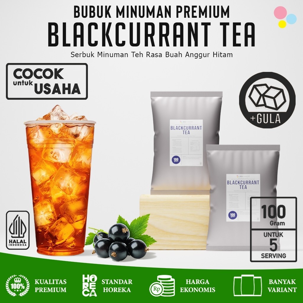 

Bubuk Minuman Rasa Blackcurrant Tea Powder 100Gr Serbuk Minuman Teh Anggur Kekinian Premium 100 Gram