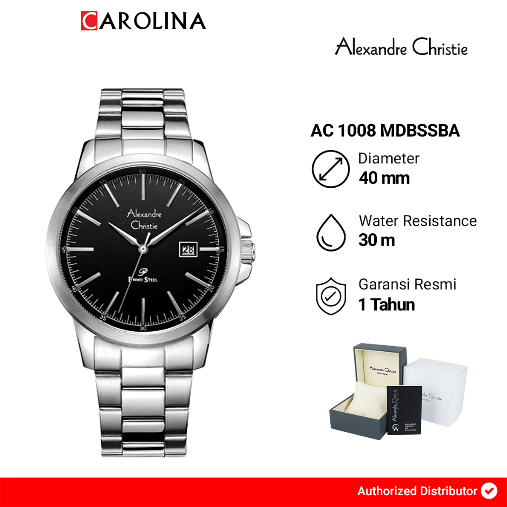 Jam Tangan Pria Alexandre Christie Primo Steel AC 1008 MDBSSBA Black Dial Silver Stainless Steel