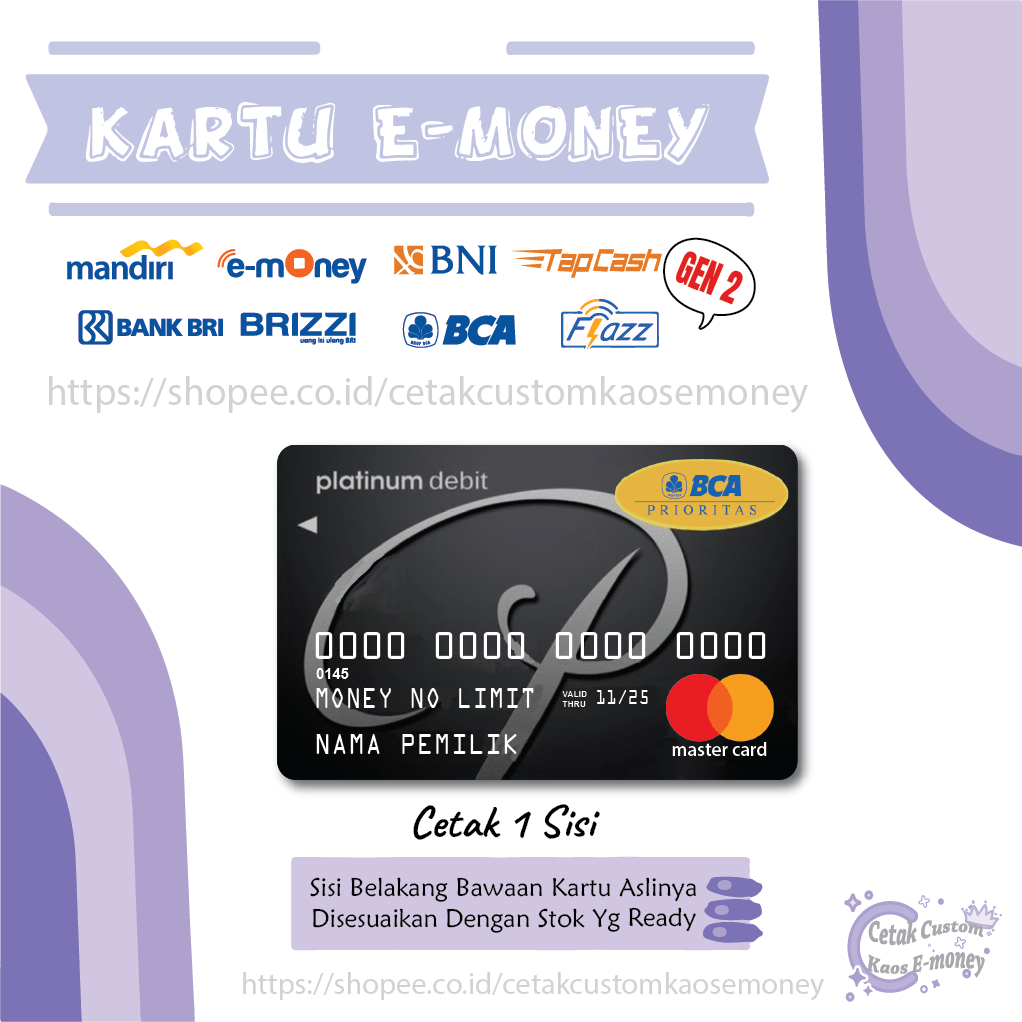 KARTU E MONEY E TOLL KARTU BCA PRIORITAS MASTERCARD CREDIT CARD EMONEY MANDIRI BCA BNI BRI - 1 SISI