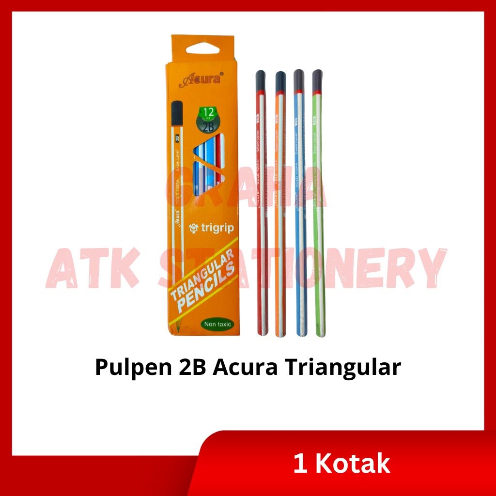 

[1 Kotak] Pensil Kayu 2B Acura Triangular Trigrip / Pencil / Pensil Ujian 2B Acura Triangular Trigrip