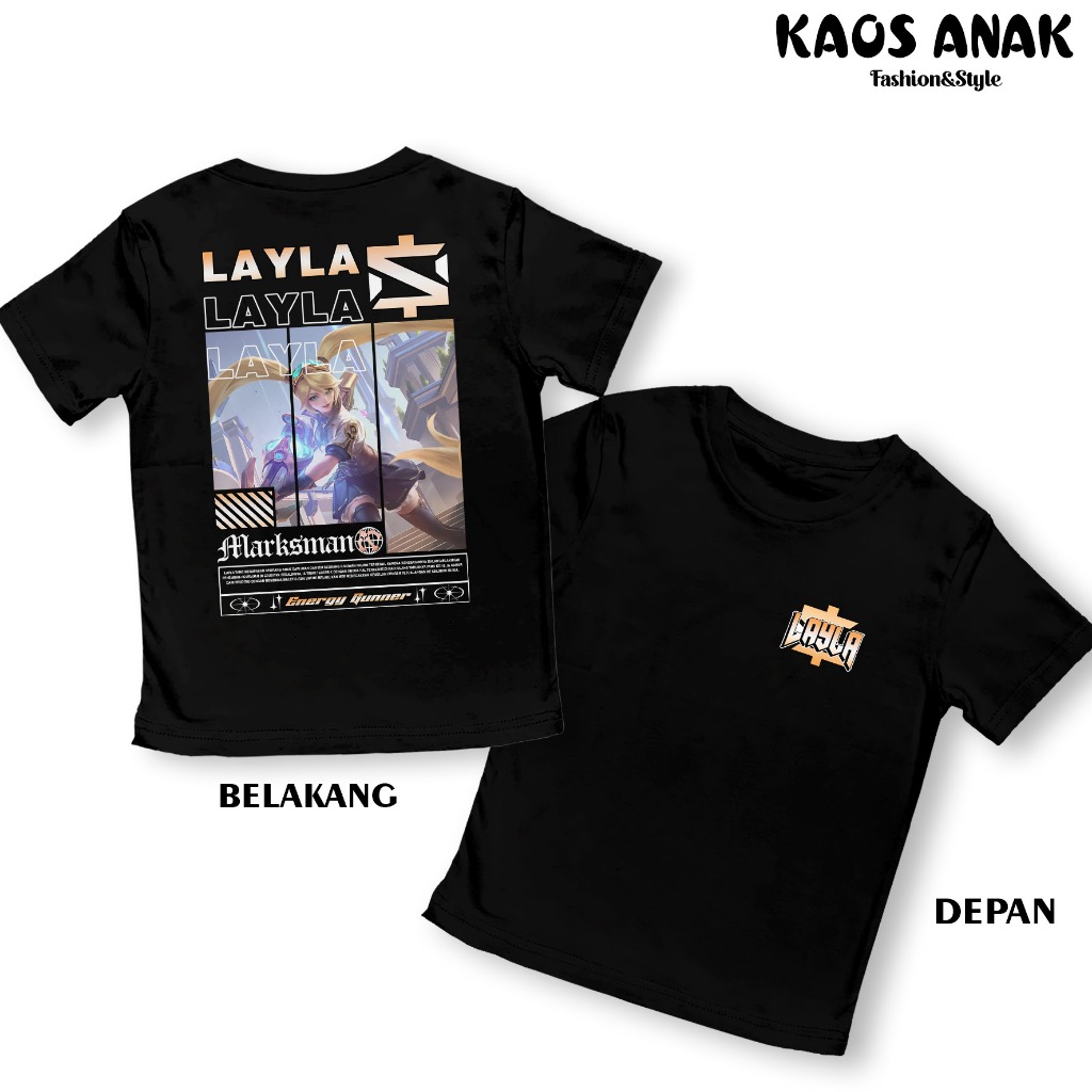 KAOS STREETWEAR MOBILE LEGENDS HERO LAYLA ENERGY GUNNER KAOS DISTRO ANAK BAJU ANAK COMBED 30S