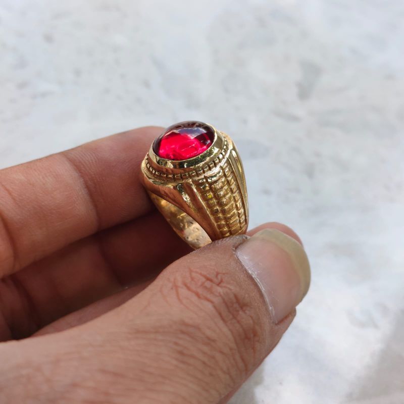 Happy Tuummy Cincin Pria Batu Merah Delima/Siem Ring Perunggu Super