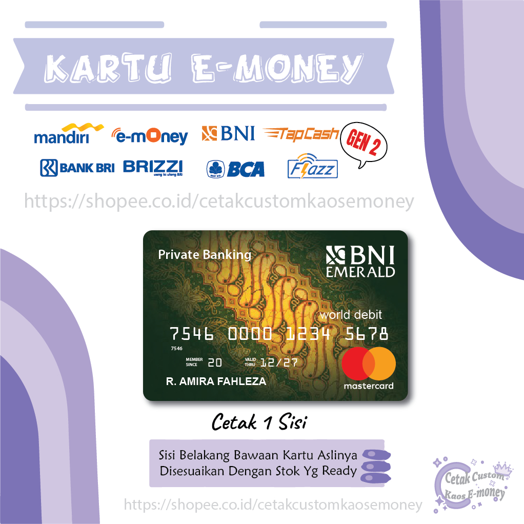 KARTU E MONEY E TOLL BNI WORDL MASTERCARD BATIK BLACK CREDIT CARD EMONEY MANDIRI BCA BNI BRI-1SISI
