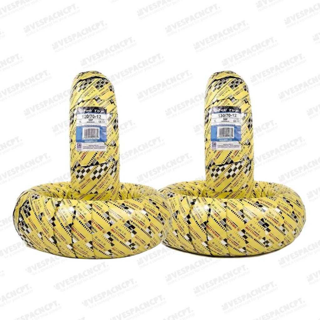 Ban Swallow Delitire Sb 117 Vespa Gts Set Sprint Primavera Upsize Depan 120/70-12 Belakang 130/70-12