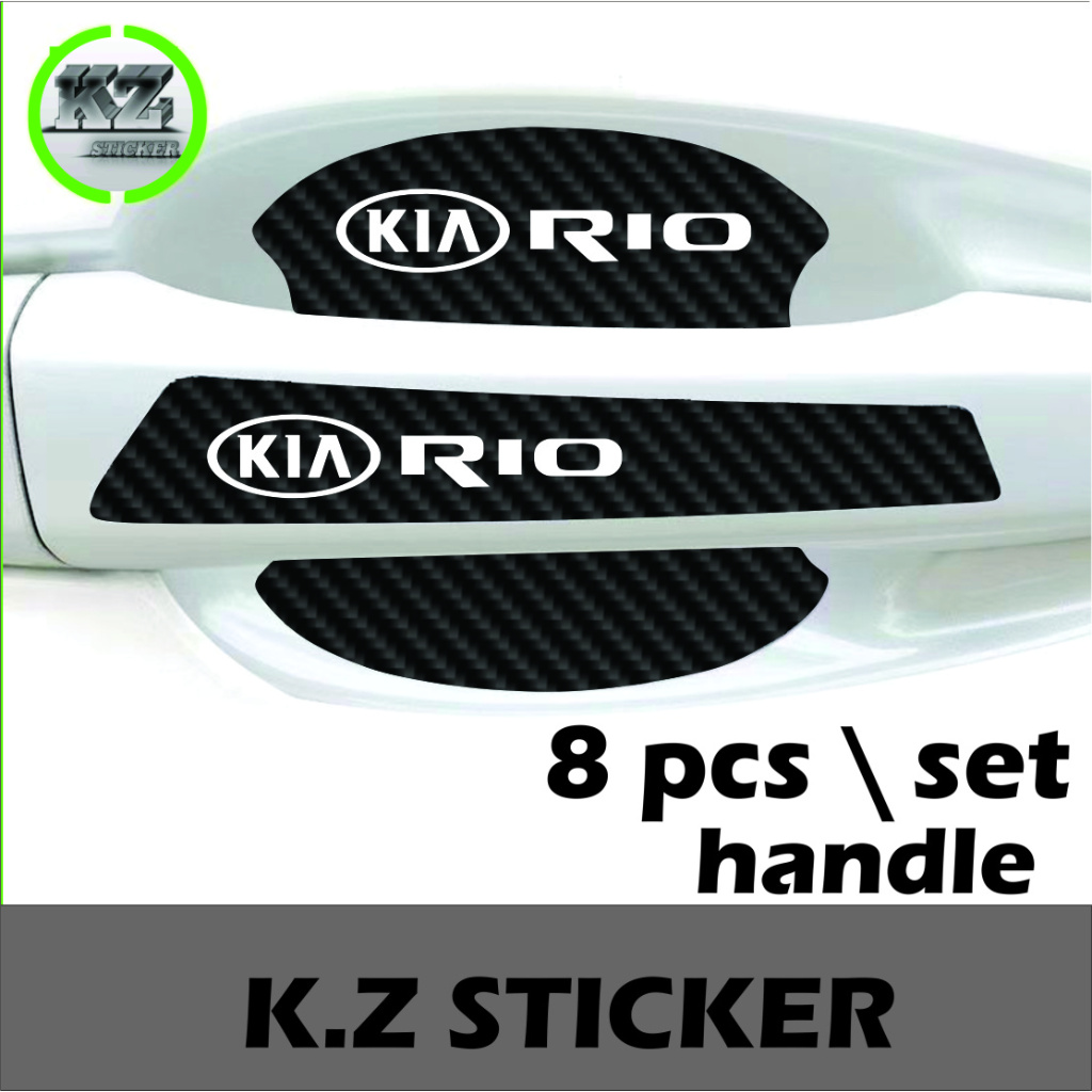 8pcs sticker sill plate carbon 3d mobil rio sticker karbon 3d pelindung pintu handle kia rio