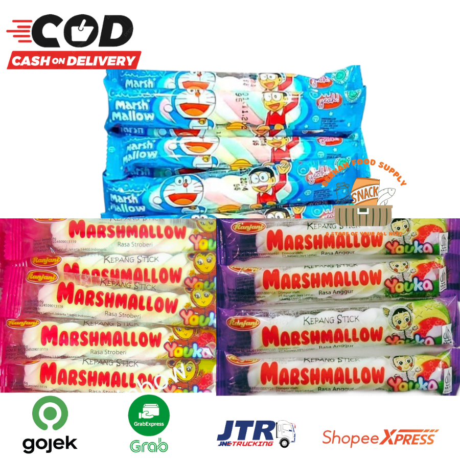 

[ BERKAH ] Youka Marshmallow Kepang Stick 1 Pack Isi 20 Ranjani Doraemon Marshmallow Kepang Stick Permen Marshmallow Strawberry Anggur Snack