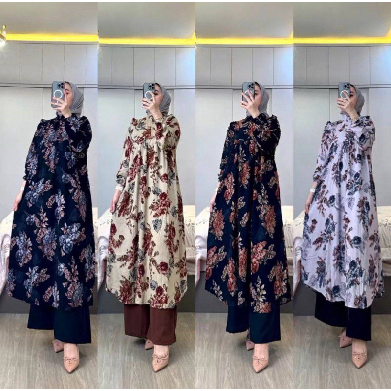 SET TUNIK MEGA-SETELAN TUNIK BUNGA MURAH- ONE SET RAYON