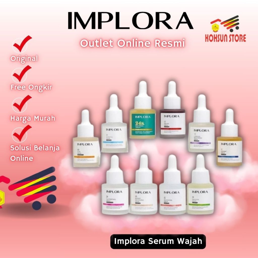 Implora Serum Skincare Wajah Brightening | Peeling | Midnight | Retinol | Salmon | 24K Gold