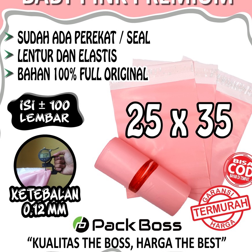 

KF7 BABY PINK PREMIUM 25x35 POLYMAILER TEBAL GLOSSY HALUS LANGSUNG PABRIK PREMIUM PLASTIK JNE