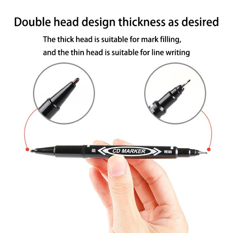 

Small Double-headed Water-based Oil Marker Pen Neutral Painting Stationery Pen 2 ukuran mata pen