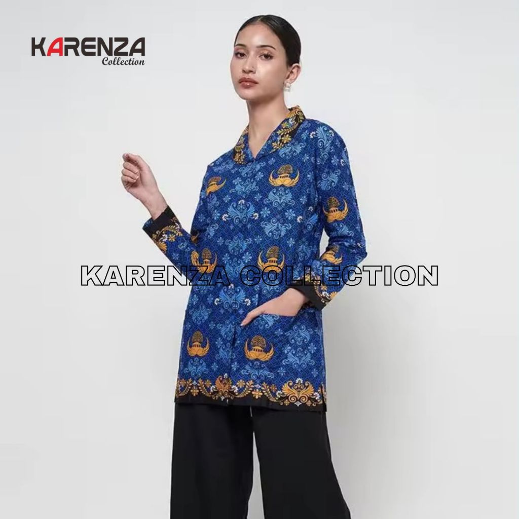 BAJU KEMEJA BATIK KORPRI WANITA KERAH HITAM TERBARU 2024