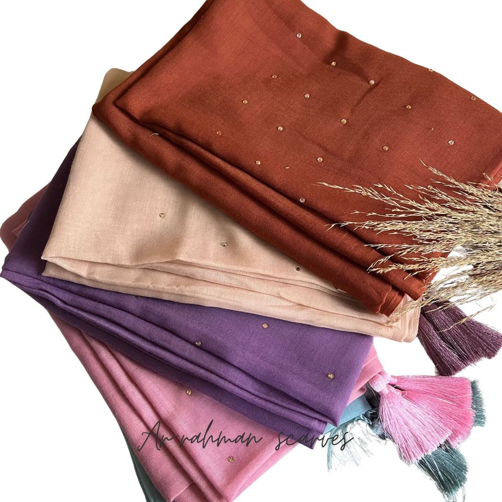 Hijab Segi Empat Paris Tassel Swarovski rose gold || Paris Jambul Payet Tabur Swarovski