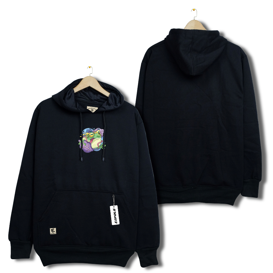 Sweater Hoodie Pria Distro Erfolg Warna Hitam Original Tebal Hodie Jumper Cowok FROG Lokal Brand Ori