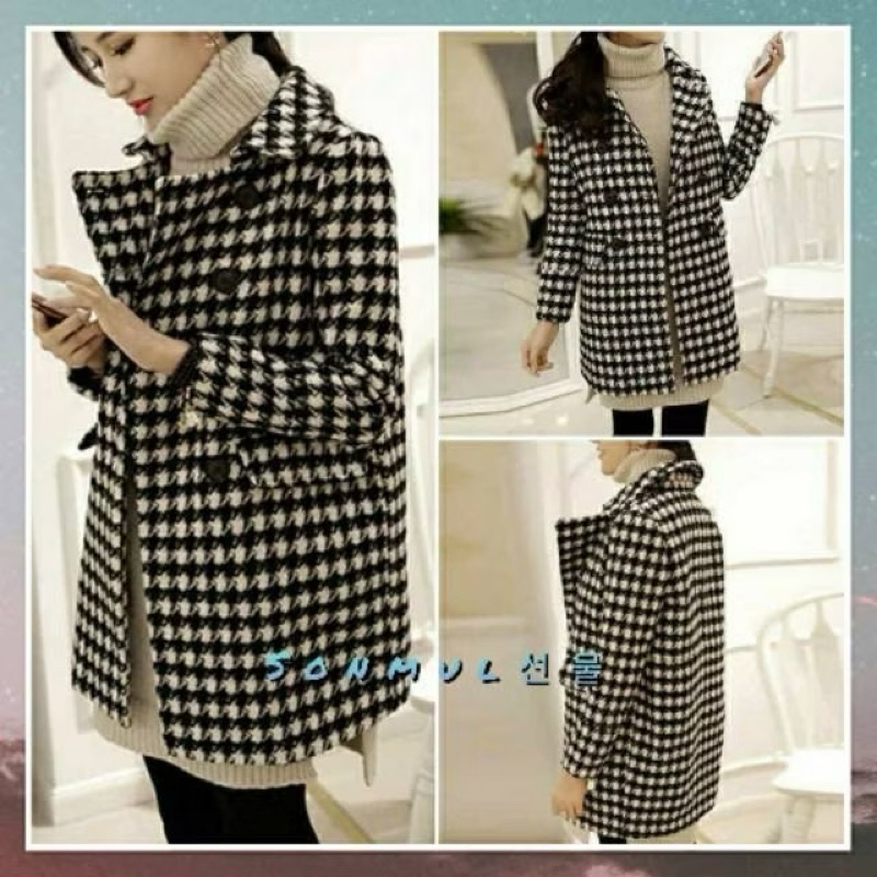 COAT WINTER WOOL HOUNDSTOOTH COAT MOTIF HS