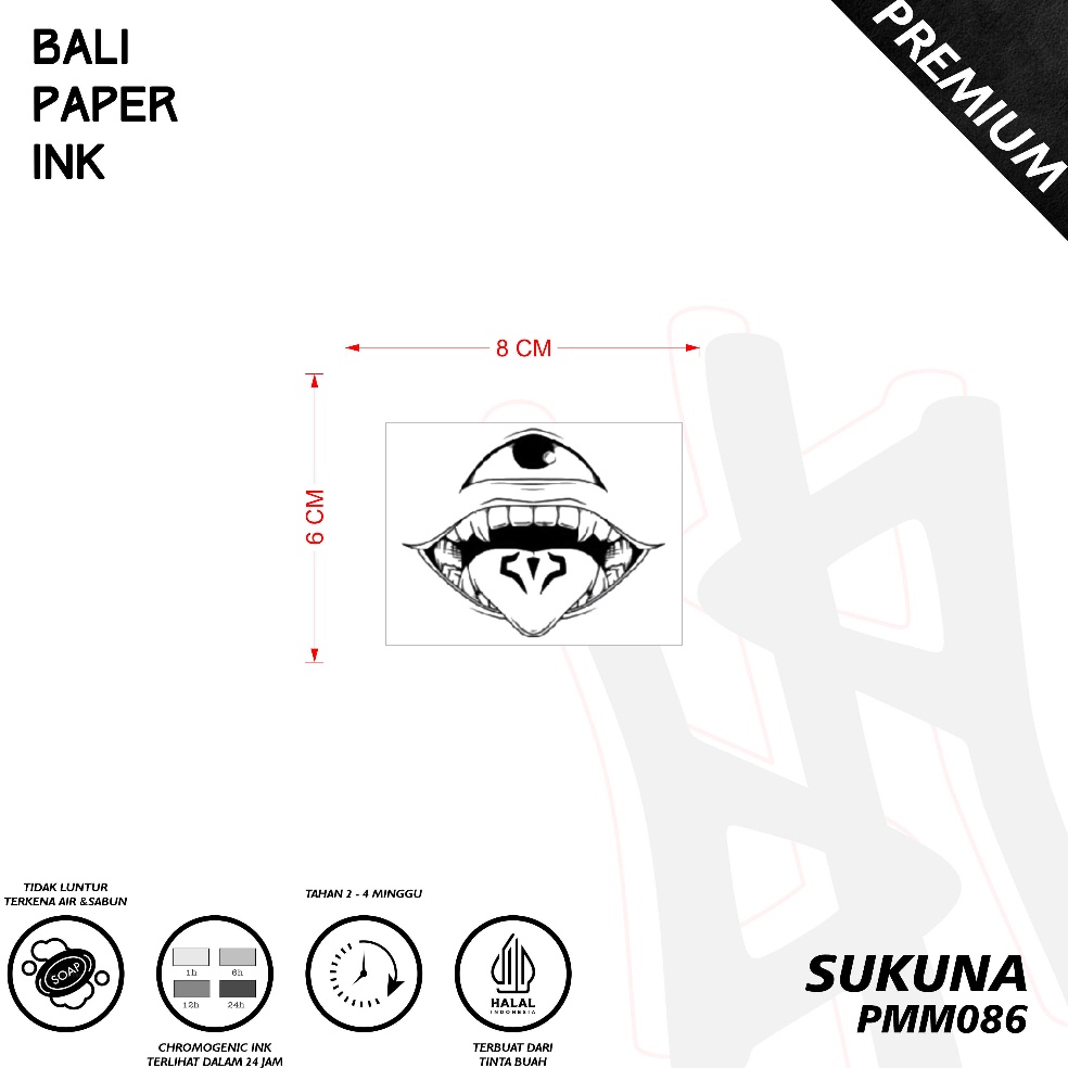 KODE J72P Tato Sukuna PMM86  Premium Temporary Tattoo  By Bali Paper Ink