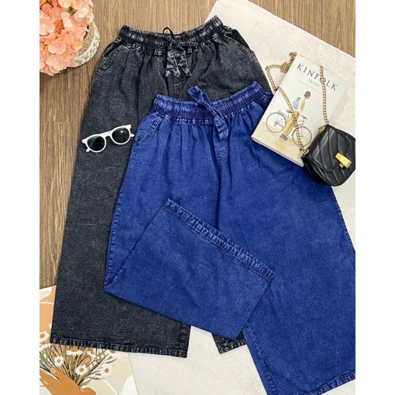 ( BISA COD ) KULOT JEANS SNOW RAWIS TALI SERUT L XL XXL XXXL| KULOT JEANS SNOW HITAM LIPAT JUMBO | K