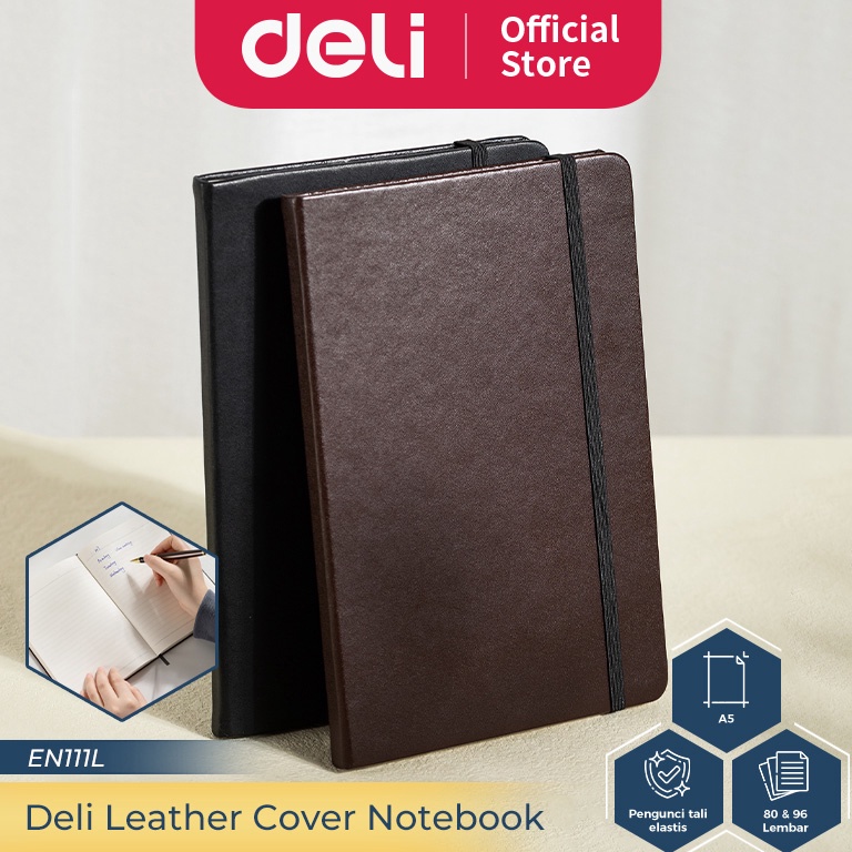 

KODE H17U Deli Leather Cover Notebook Buku Catatan Agenda Sampul Kulit A5 8 96 Lembar 7GSM Hard Cover EN111L EN12XL EN132L
