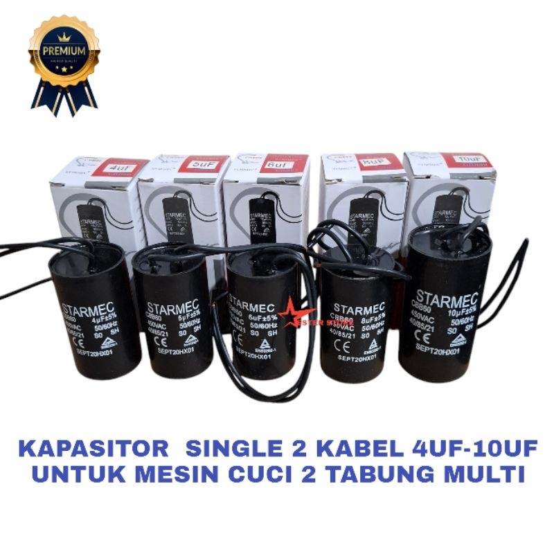 Kapasitor mesin cuci Single 2 kabel 4uf.5uf.6uf.8uf.10uf capasitor mesin cuci 2 tabung multi