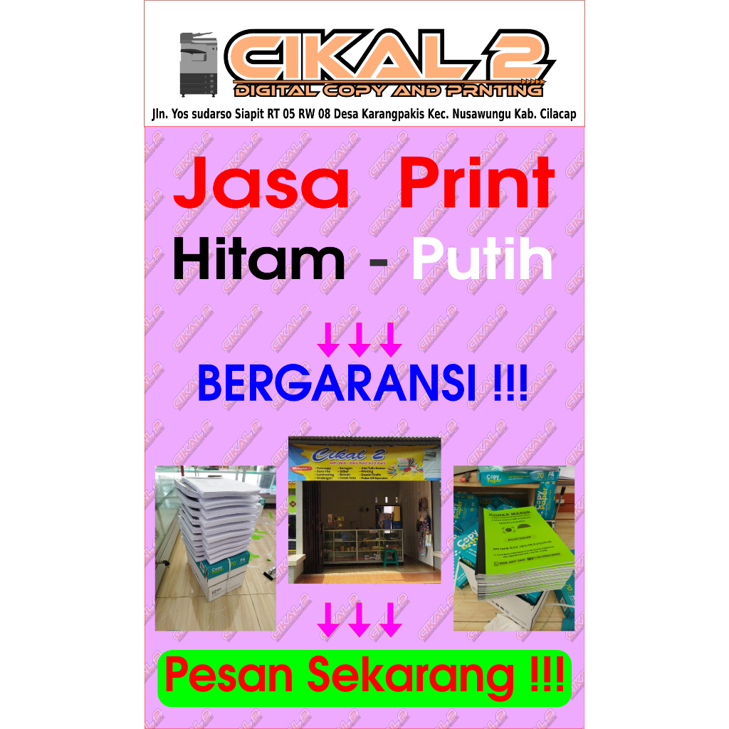 

Jasa Print Hitam Putih / Cetak Buku Hitam Putih HVS 75gsm Bergaransi