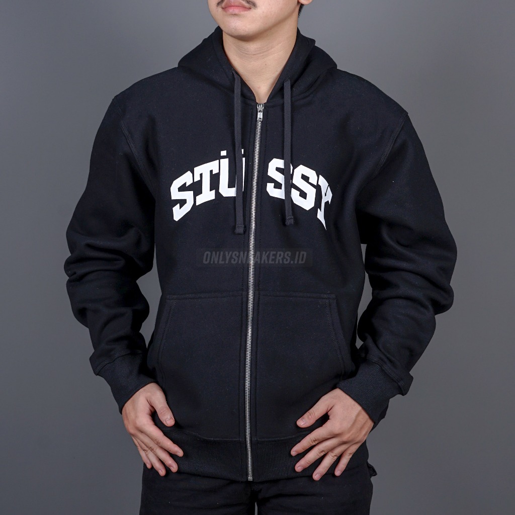 STUSSY BLOCK SPORT ZIP BLACK HOODIE