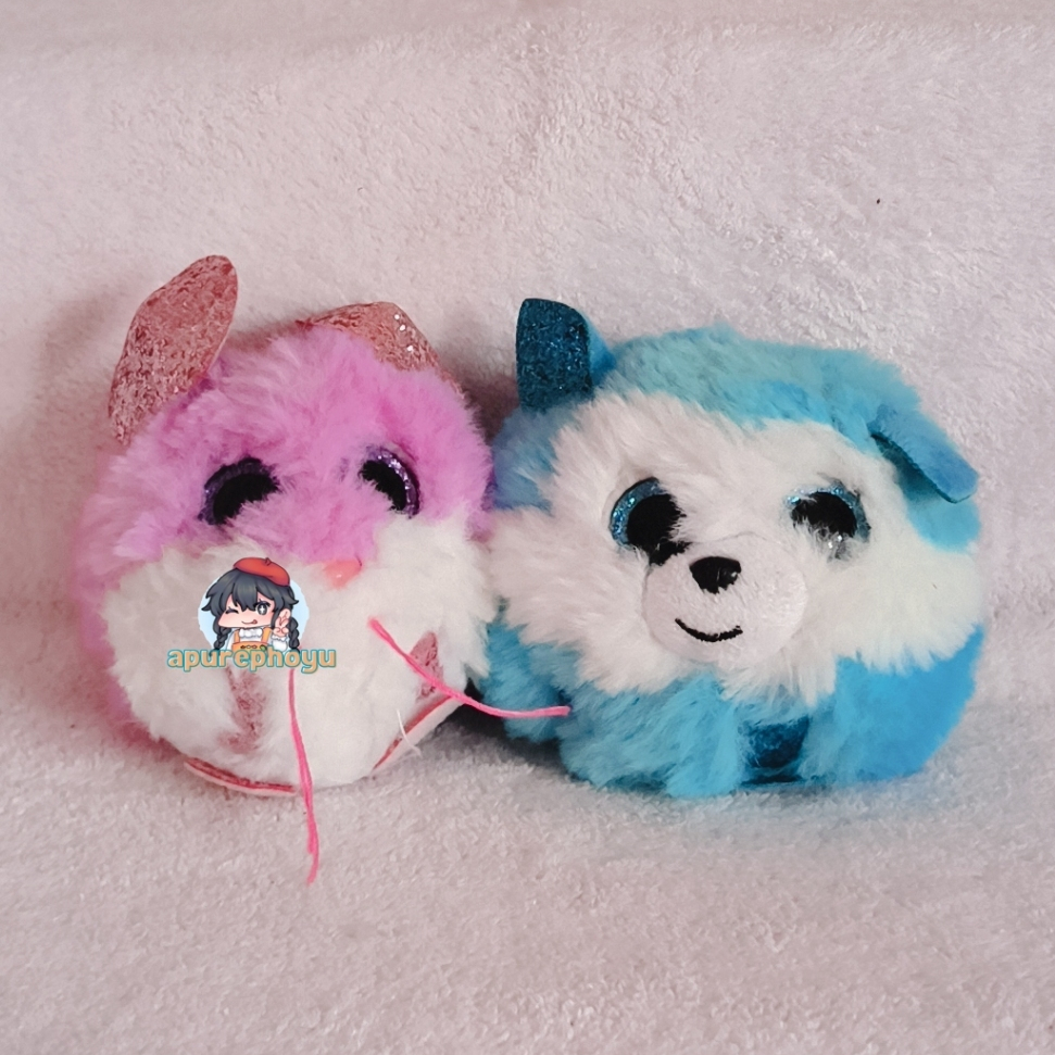 Boneka Ty Beanie Boos Big Eyes Pom-Pom Colby Purple Mouse and Prince Blue Cat Plush