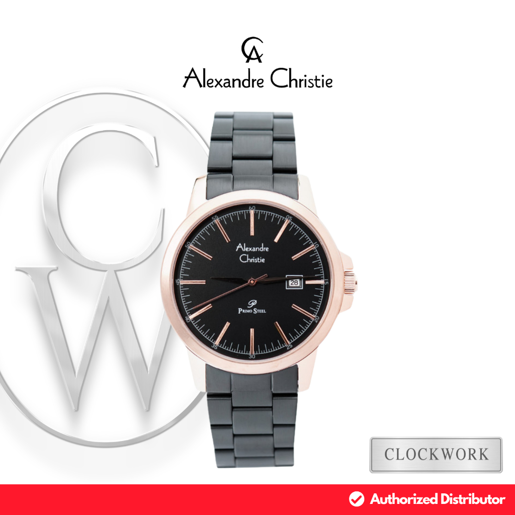Jam Tangan Pria Alexandre Christie Primo Steel AC 1008 MDBBRBA Rantai Hitam Rosegold