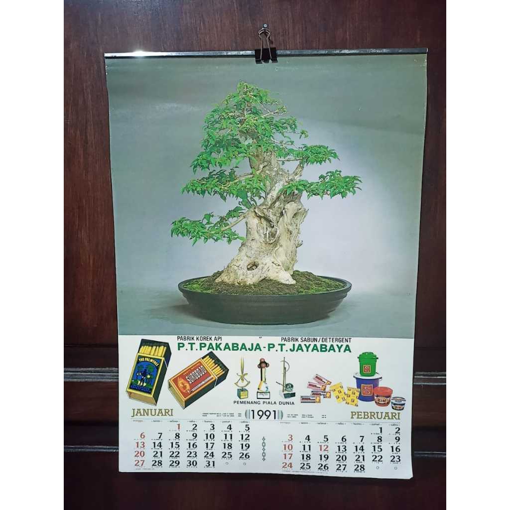 Koleksi Langka Jadul Lawas Kalender tahun 1991 Bonsai