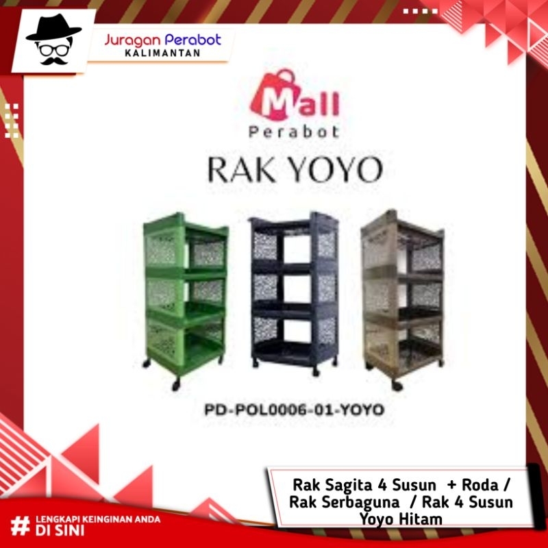 Rak Sagita 4 Susun  + Roda / Rak Serbaguna  / Rak 4 Susun Yoyo Hitam