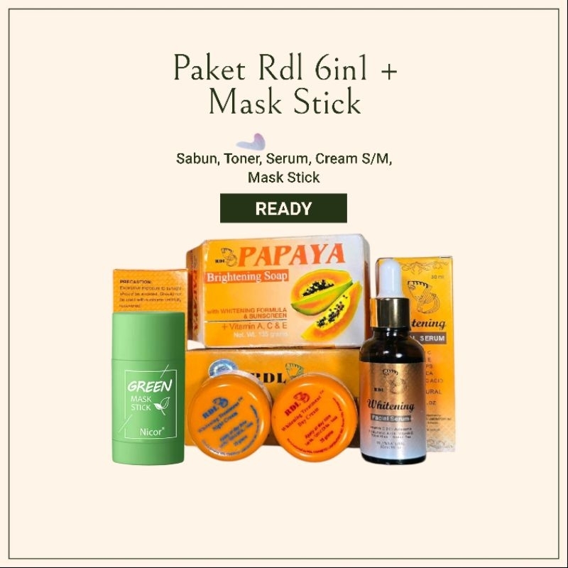 Paket Skincare Rdl 6in1 + Mask Stick - Sabun - Toner - Serum - Cream S / M - Mask stick