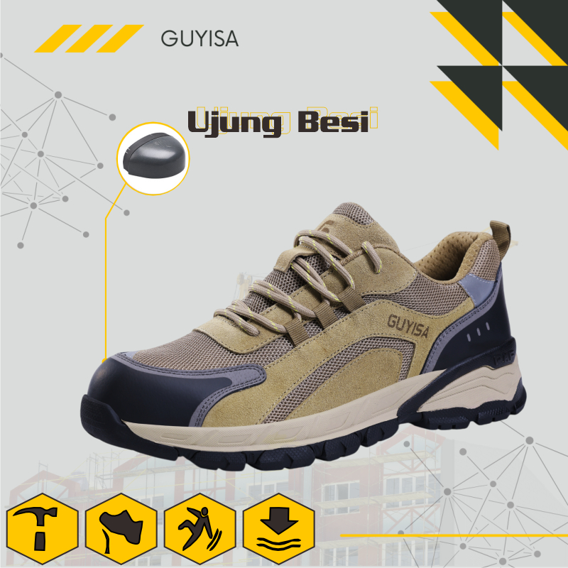 Guyisa Sepatu Sneakers Safety Sport BRown Boyle | Sepatu Safety Sport | Sepatu Kerja | Sepatu Pabrik