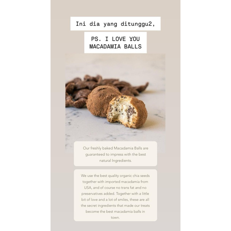 

Ready Stock P.S. I Love You Macadamia Balls with Chia Seeds and Sea Salt Crunchy Chocolate Malt Cookies Thailand Bangkok Original