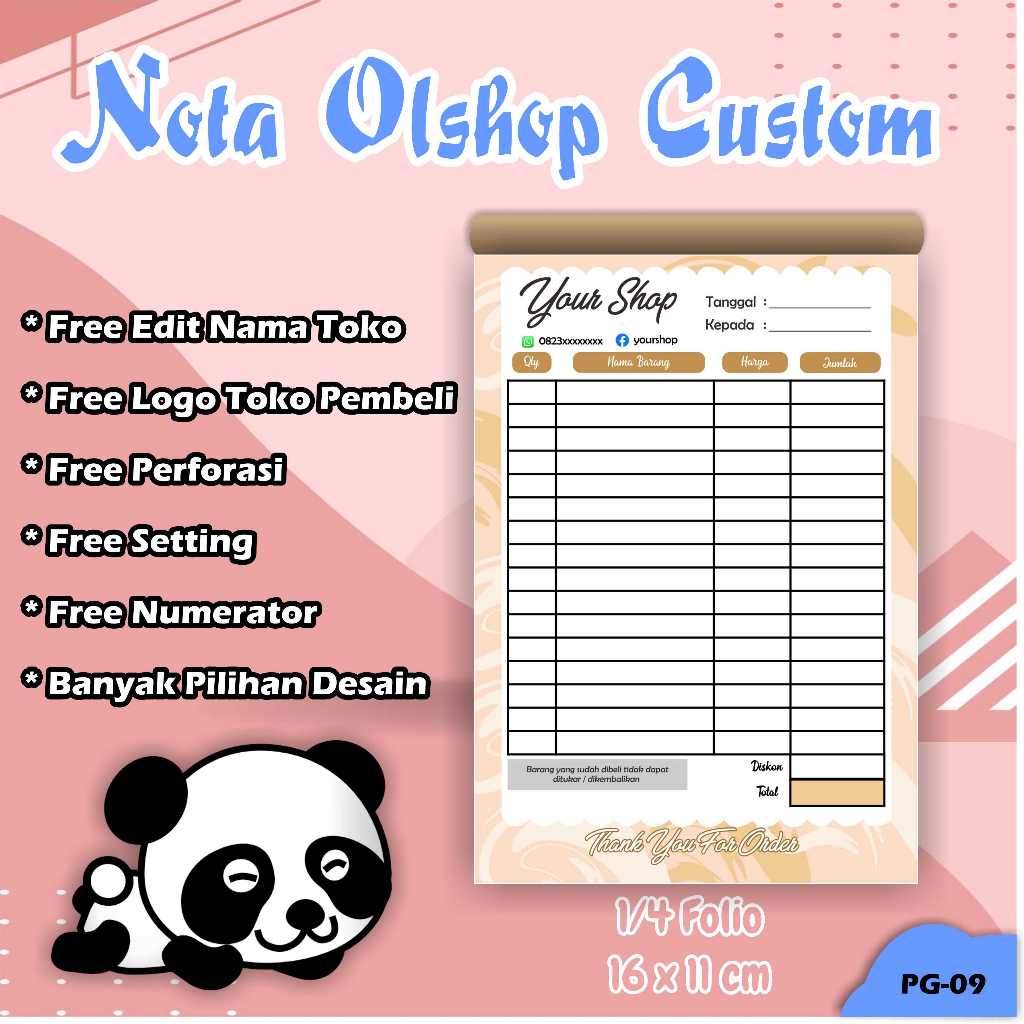 

Cetak Nota Custom Nota Toko Nota OlShop 2ply Full Color isi 100 Lembar