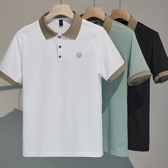 Mens summer lapel ice silk short sleeved Tshirt embroidery polo shirt shirt