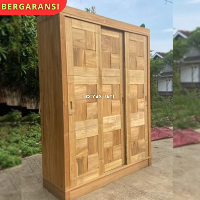 Lemari pakaian 3 pintu sliding jati, Lemari pakaian minimalis, Lemari baju kayu jati tua knocdown