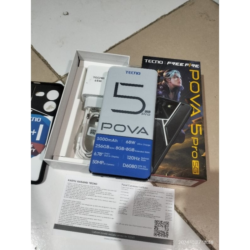 Tecno pova 5 pro 5G ram 8+5/256GB second mulus bergaransi