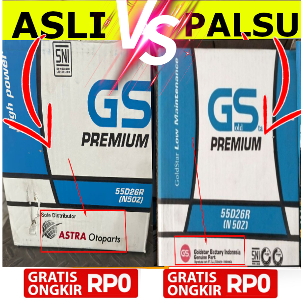 Aki GS N50Z / 55D26R GS Premium Astra Otoparts Original Bukan GS KW GS Gold Star Original Asli 100%