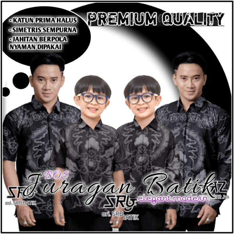 COD - Batik Couple Ayah Dan Anak - Kemeja Batik Couple Ayah Anak Cowok - Kemeja Batik Pria Hitam Abu