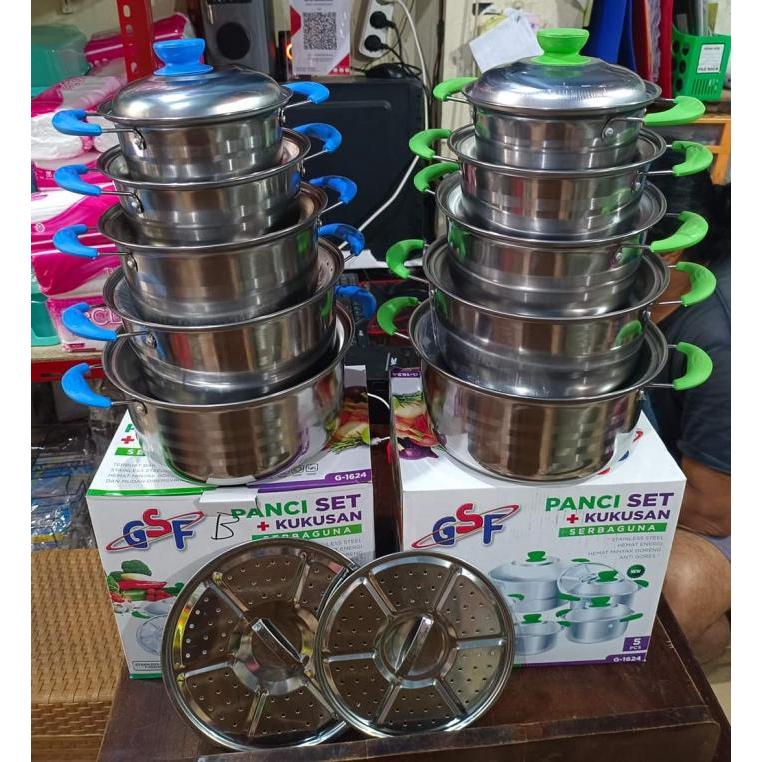 Panci set GSF G 1624 12PCS +STEAMER Stainless panci beranak panci set 12pcs steamer